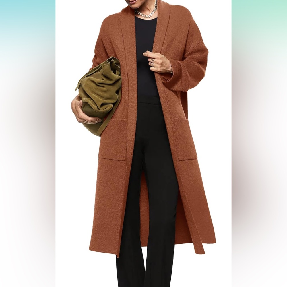 🤎 NWT New Max Sport LA Chocolate Brown Lux Maxi Open Cardigan Large